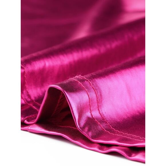 Sparkle Party Tops Short Sleeve Mock Neck Metallic Crop Top Hot Pink - Picture 5 of 6